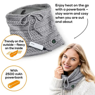 Beurer HK37 To-Go Heated Tube Scarf, Fashionable & Warmth on the Go, Soft Fleece Lining, 3 Temperature Settings (Container Product Without Box & Power Bank) - Imported from UK